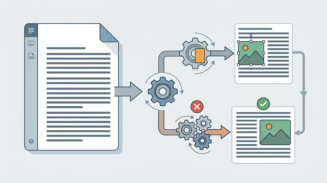 Gears processing a document layout to correct text wrapping errors around an image in Google Slides