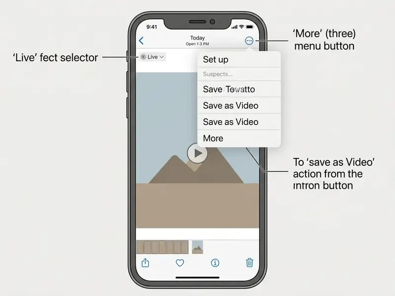 IPhone Photos app interface showing the menu to save a Live Photo as a video file