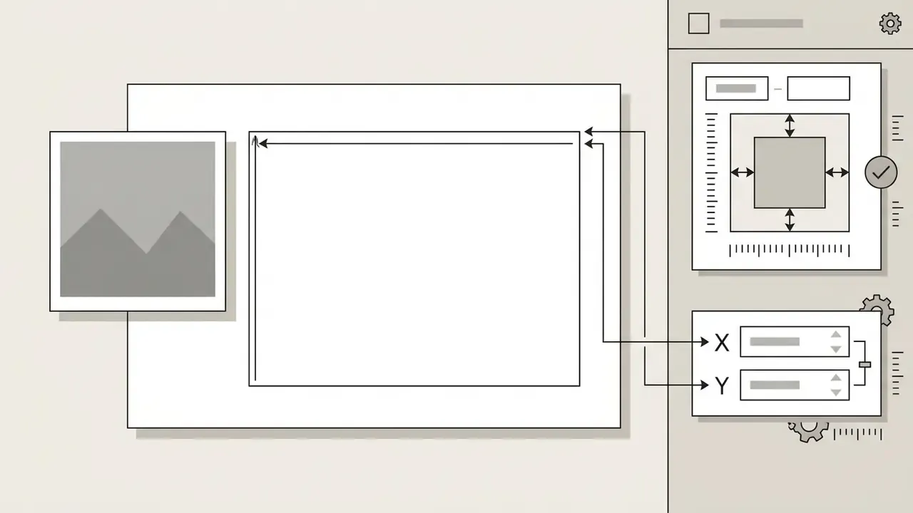 Sidebar showing X and Y coordinate input fields linked to a text box for precise alignment