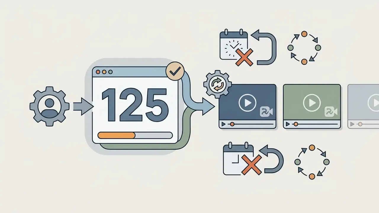 Diagram showing 125 one-time AI video credits being used to generate videos without monthly renewal