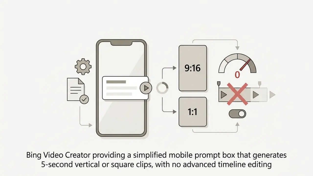 Mobile interface showing text prompt input for generating vertical or square video clips without timeline editing