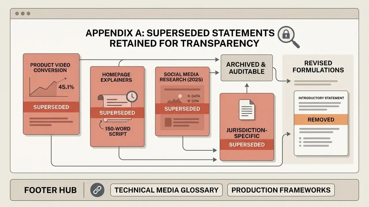 Flowchart mapping superseded research claims to their archived status and revised document formulations