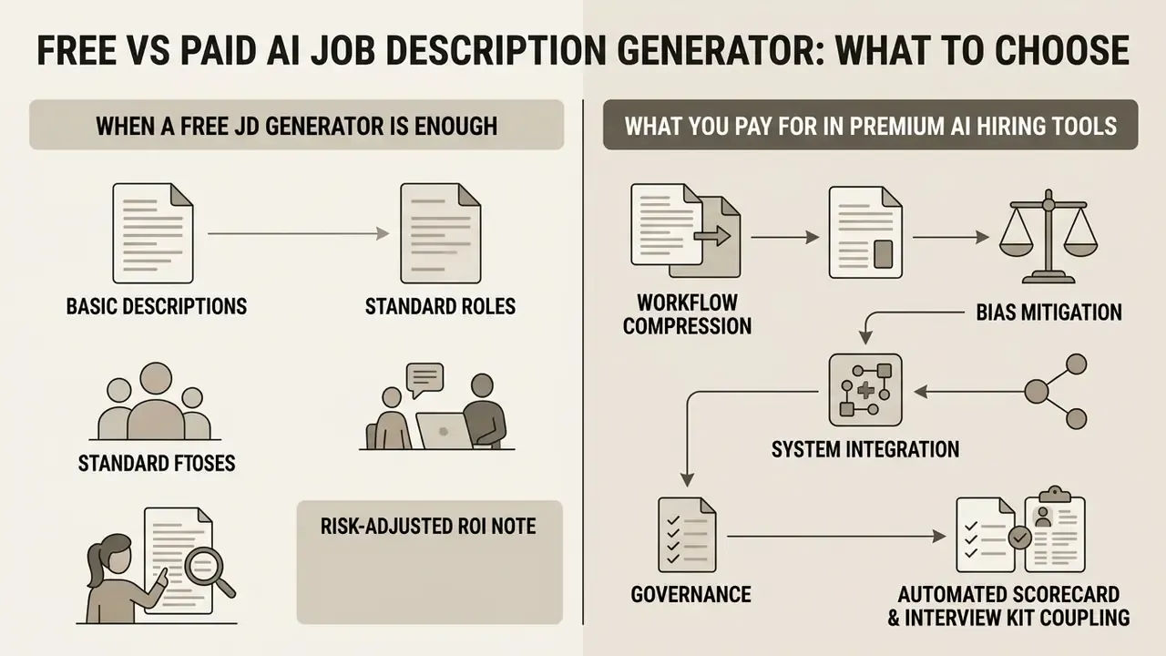 Comparison infographic contrasting features of basic free tools with advanced premium hiring software