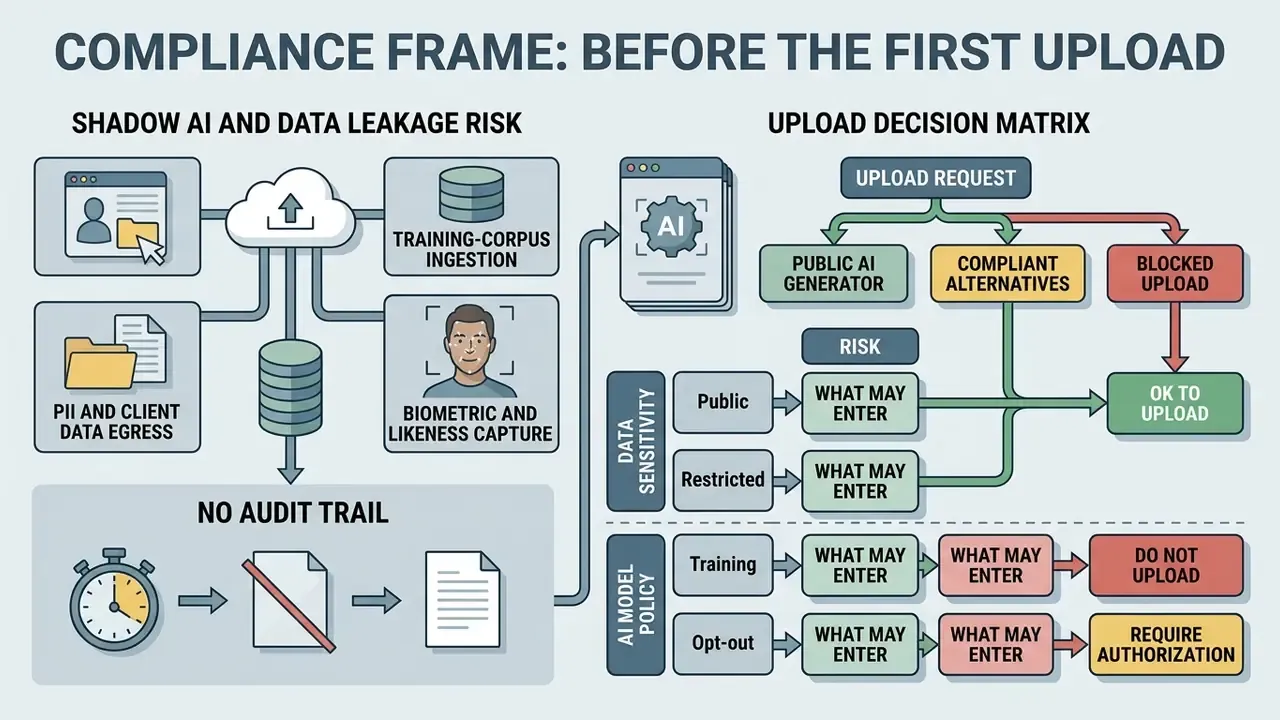 Infographic mapping data leakage risks against a decision matrix for evaluating file upload compliance