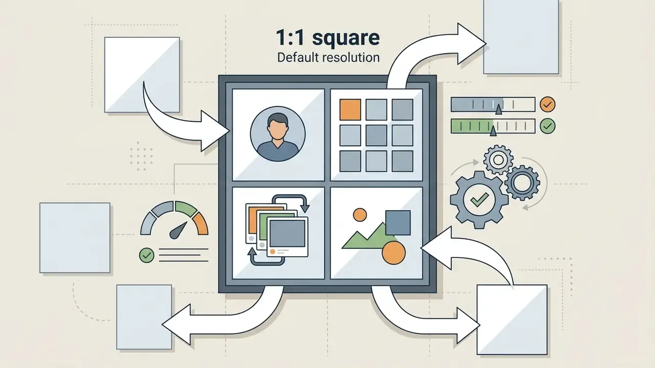 Central square frame receiving and outputting image data with gears and gauges indicating processing