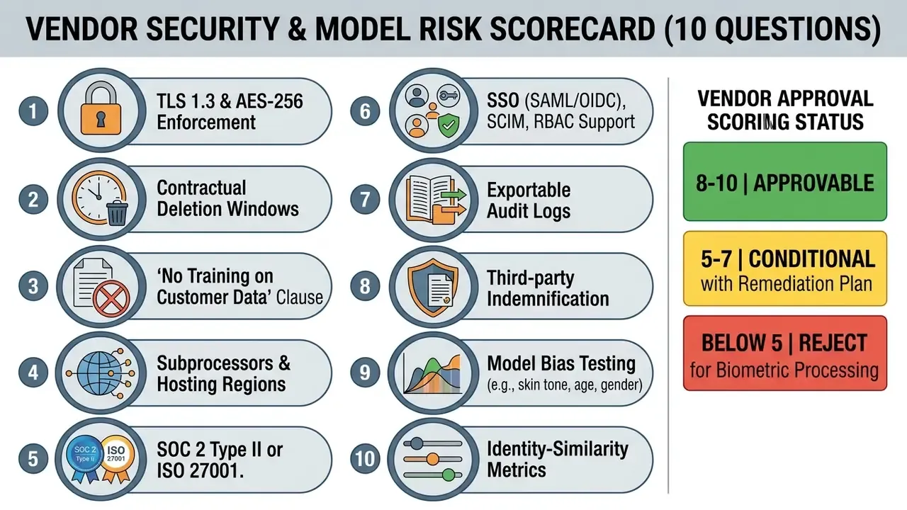 Ten security criteria and a color-coded scoring system for evaluating vendor risk and approval status