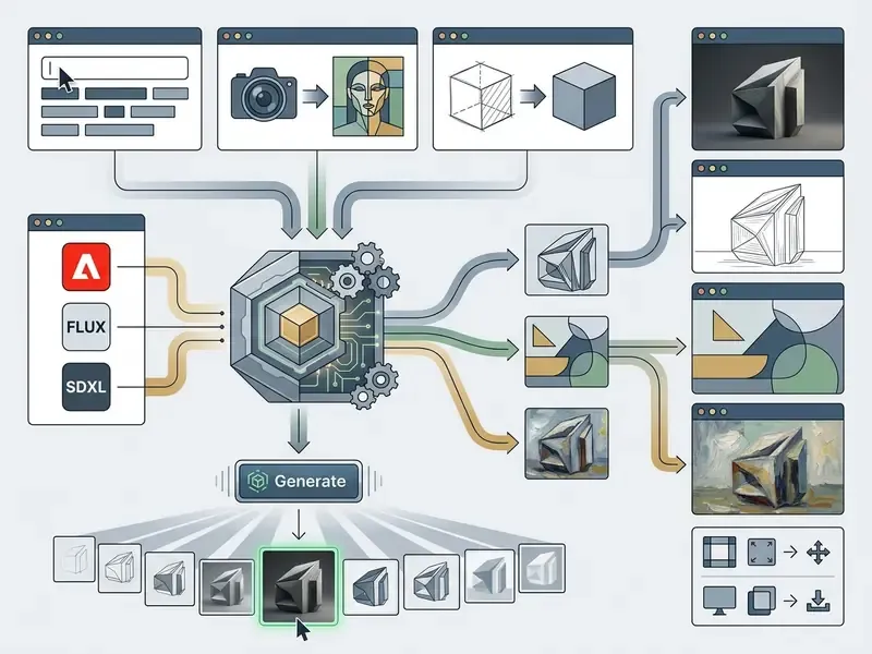 Visual guide showing how to ai draw me a picture by selecting inputs, engines, and final output styles