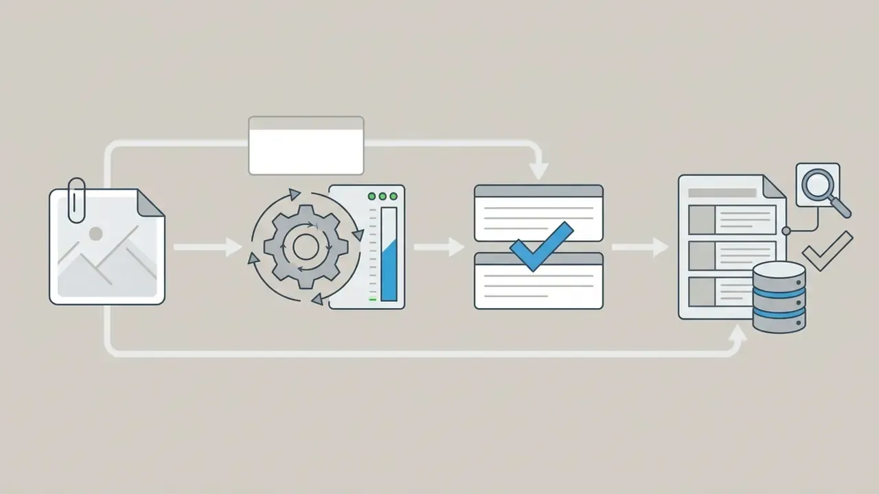 Document processing pipeline with gear-driven analysis, validation, and storage in a database