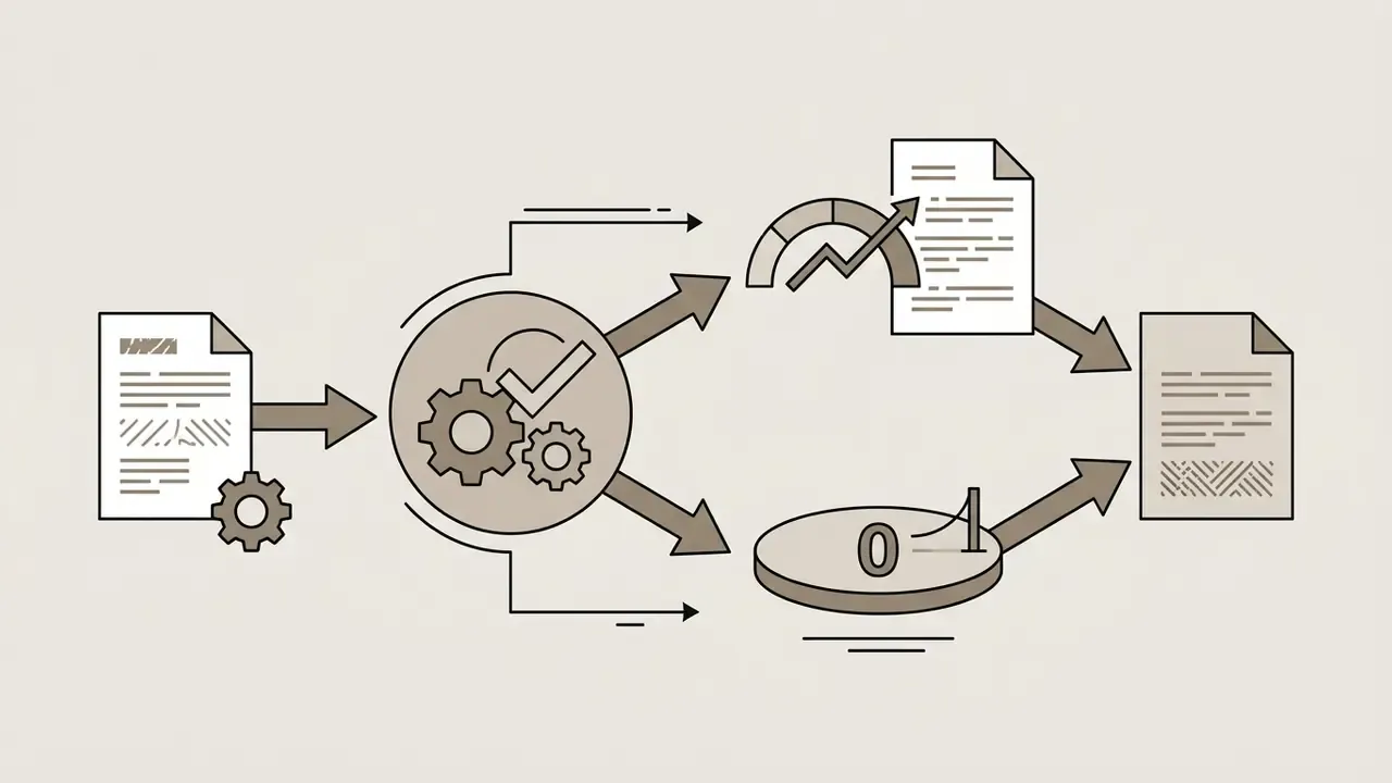 Document input feeding into a gear processor that routes information to a gauge and a zero division filter