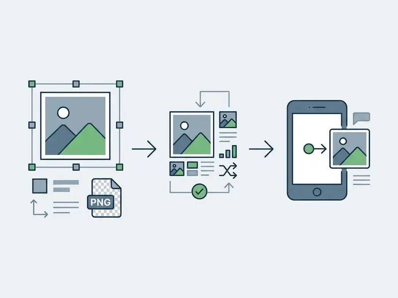 Process of generating a transparent PNG, compressing the file, and uploading it to a mobile messaging app