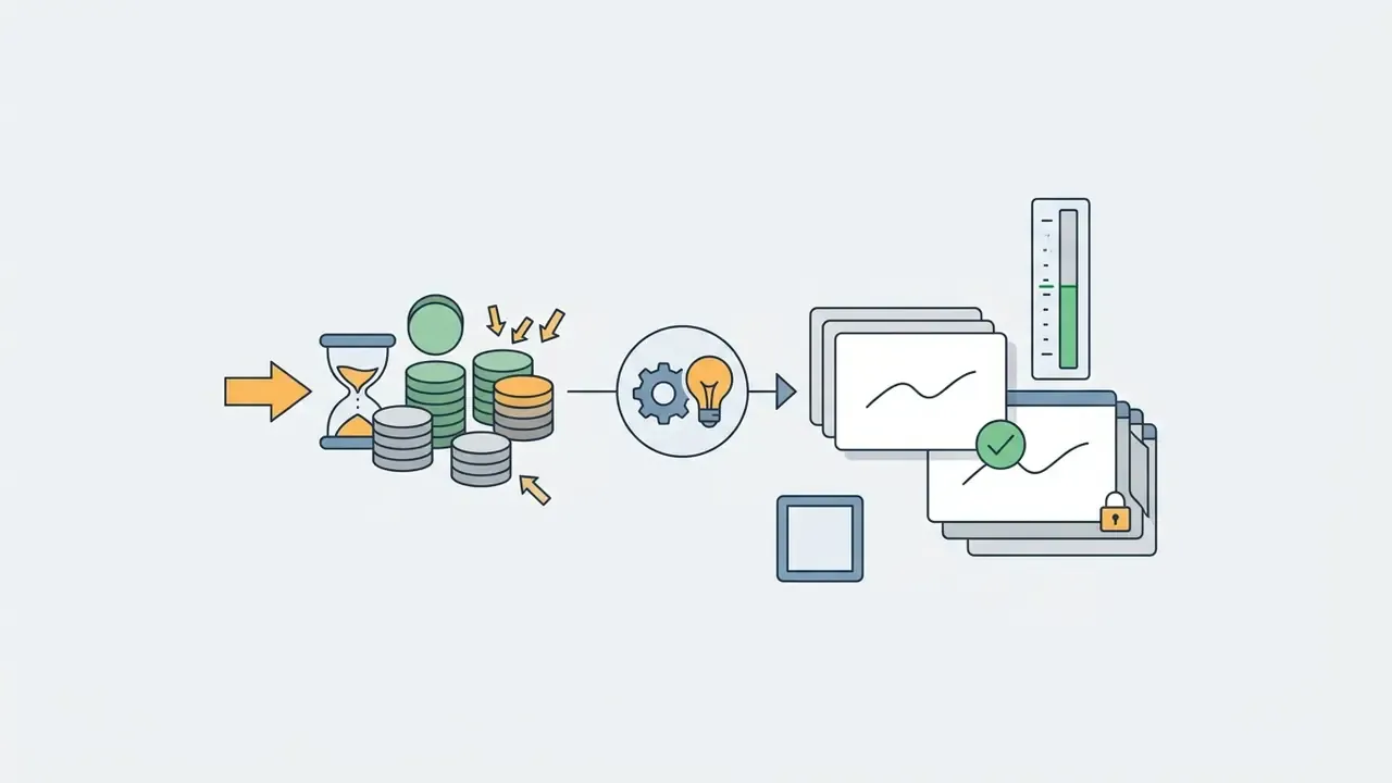 Process flow showing credit depletion leading to AI video generation with usage and lock icons