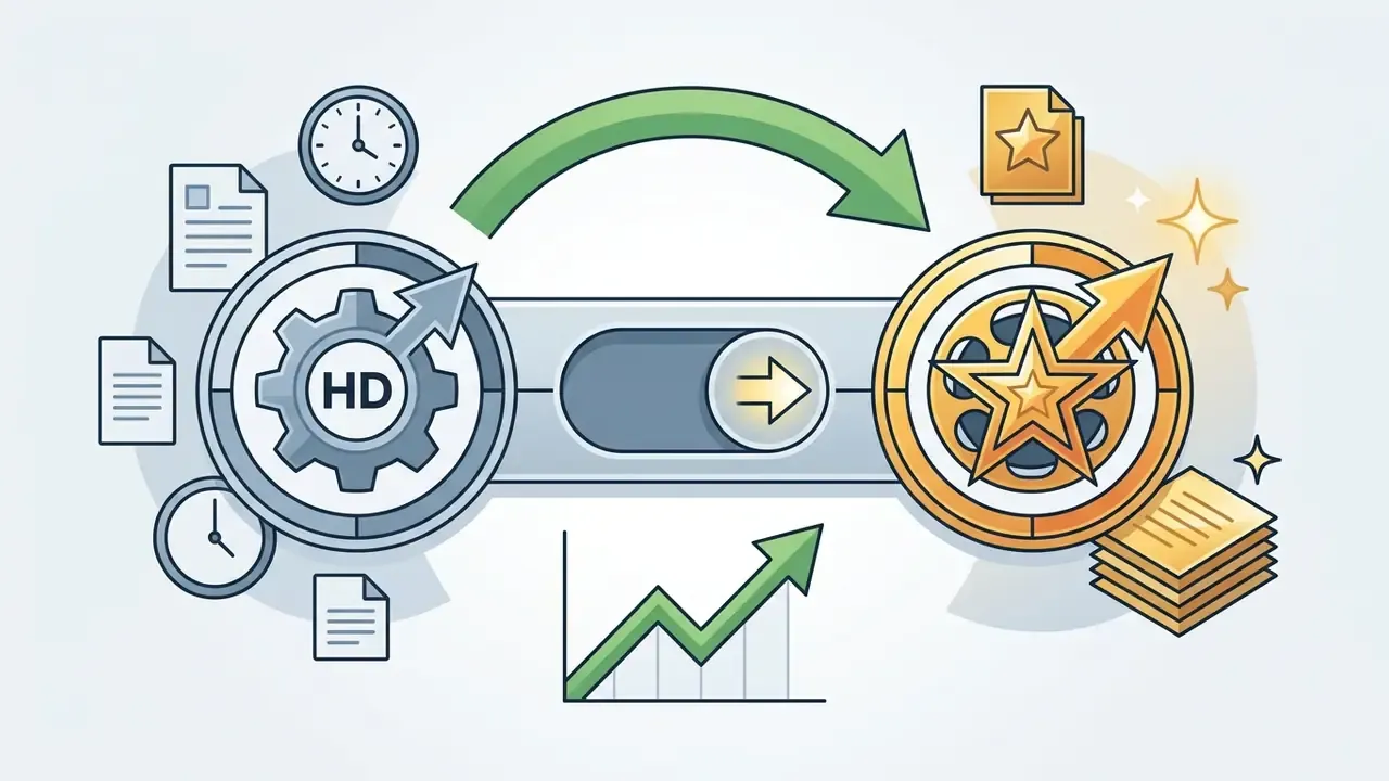 Toggle switch graphic comparing standard HD quality settings with premium golden star film output options