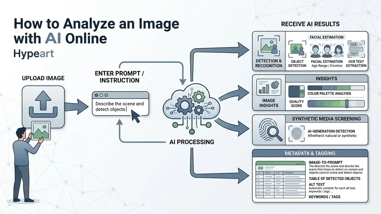 Diagram showing a user uploading an image and entering a prompt to receive various AI-generated outputs