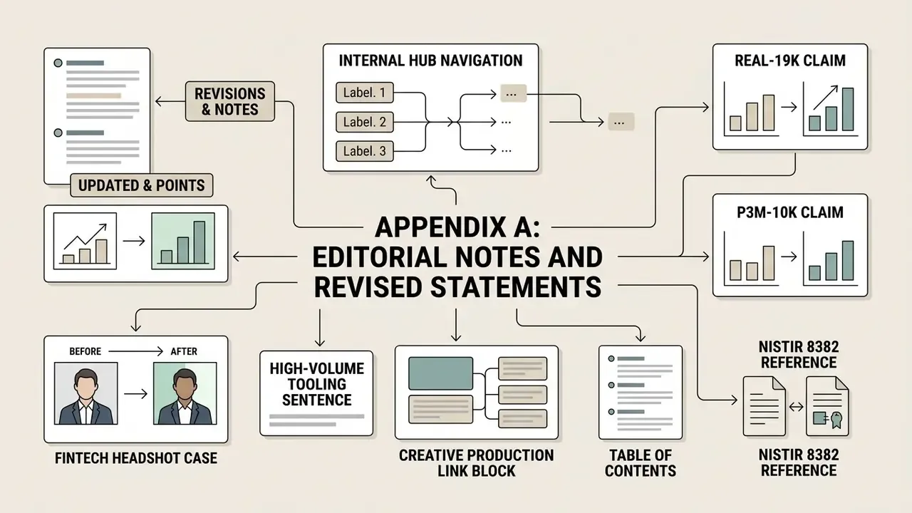 Flowchart summarizing editorial revisions including navigation, data claims, and production documentation