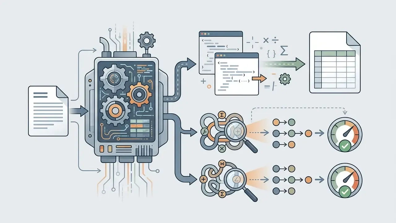 Central processing unit dissecting complex formulas into step-by-step logic and validated results