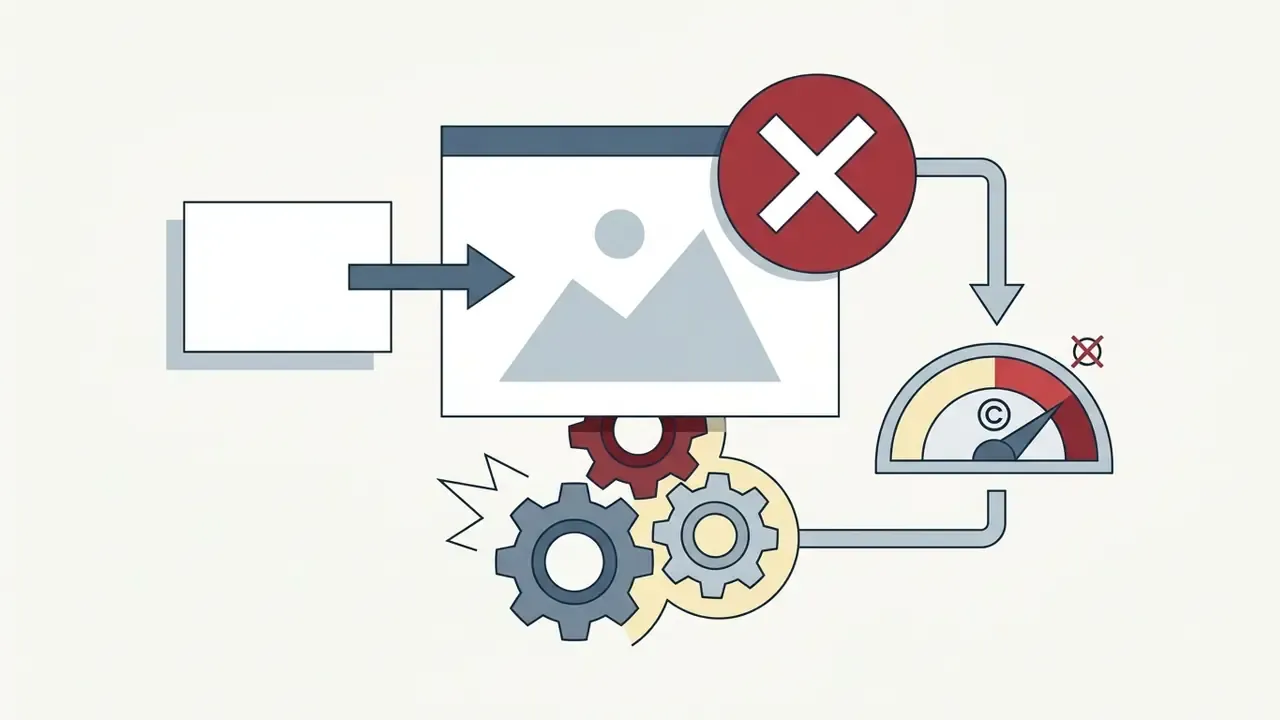 Document being added to a portfolio with a red X symbol and a copyright gauge indicating a risk
