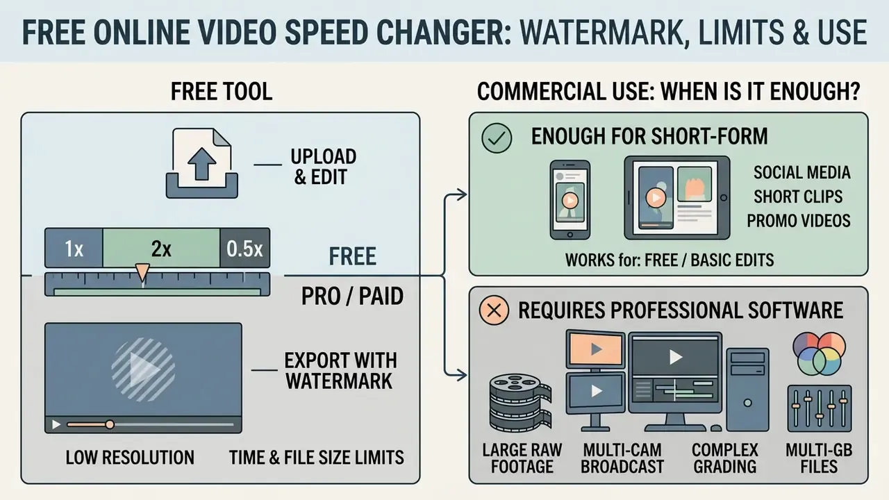 Comparison of free online tools for short clips versus professional software for complex video editing