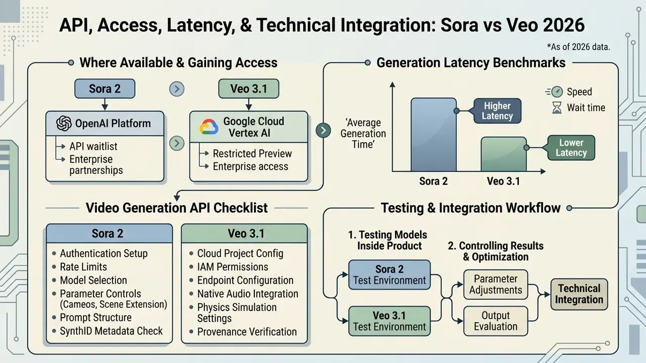 Summary chart detailing access methods, latency benchmarks, API checklists, and integration workflows