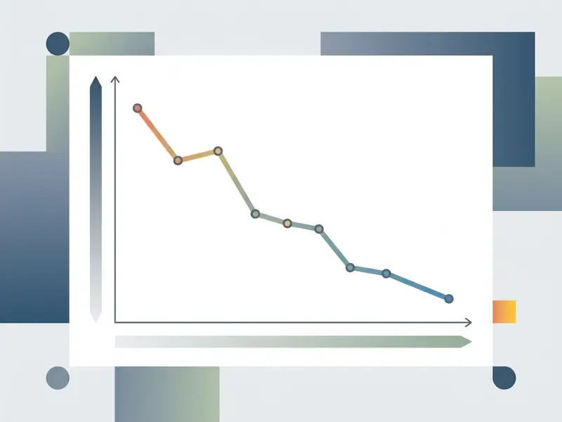 Line graph showing a downward trend between two variables represented by axes with gradient bars