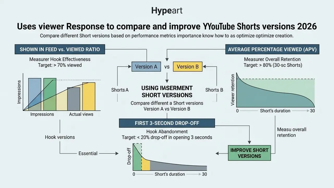 Performance metric charts evaluating viewer retention and hook effectiveness for two different video versions