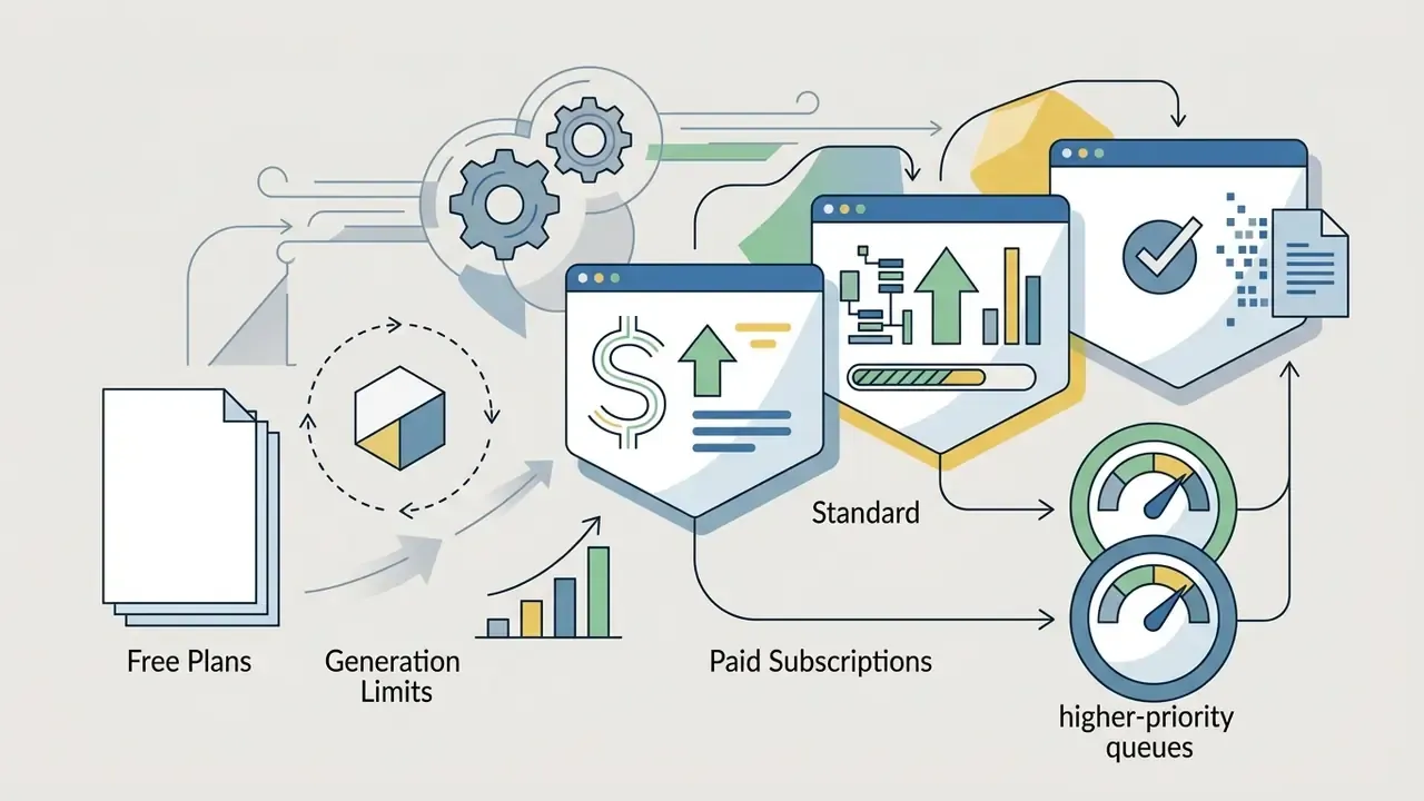 Diagram showing the progression from free plan documents to paid subscription tiers and priority queues