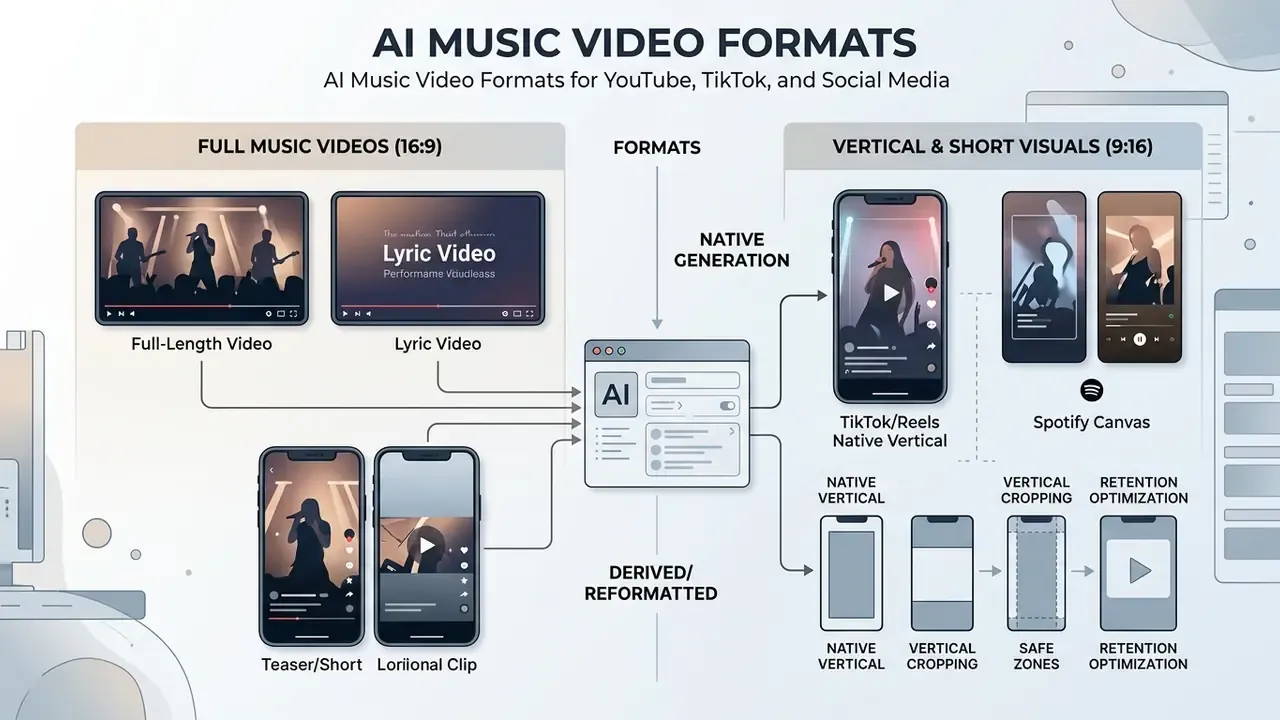 Comparison chart showing screen layouts for widescreen videos, mobile vertical clips, and social media formats