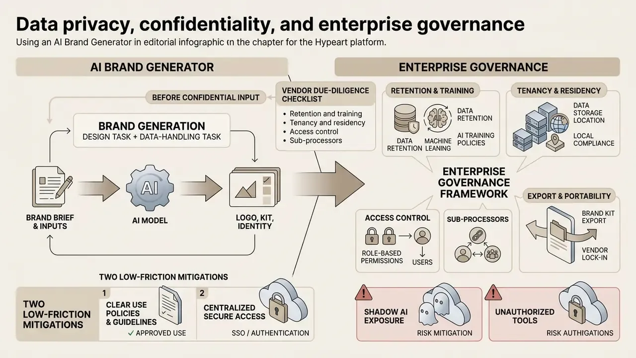 Flowchart connecting design tasks to an enterprise governance framework for managing data and security risks