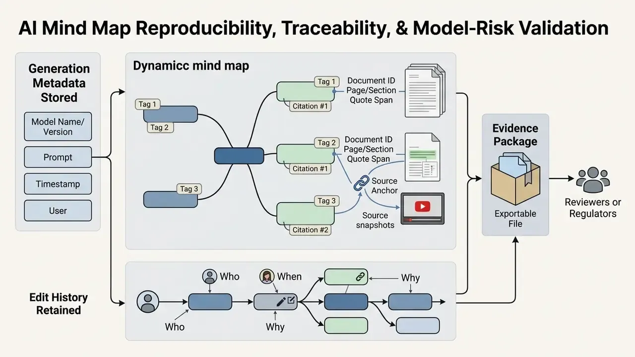 Workflow diagram showing metadata storage, citation linking, and edit history for evidence packages