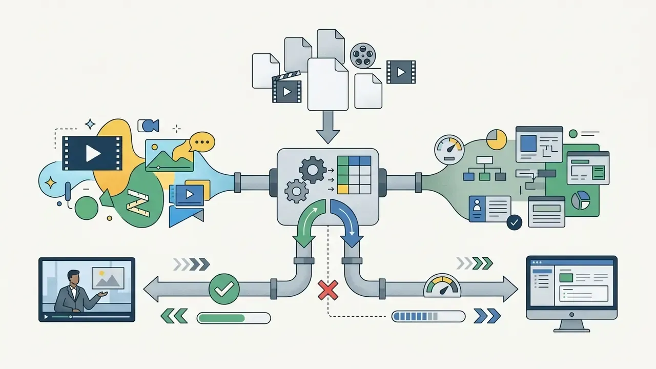 Central processing hub sorting media files into separate pipelines for public and internal distribution