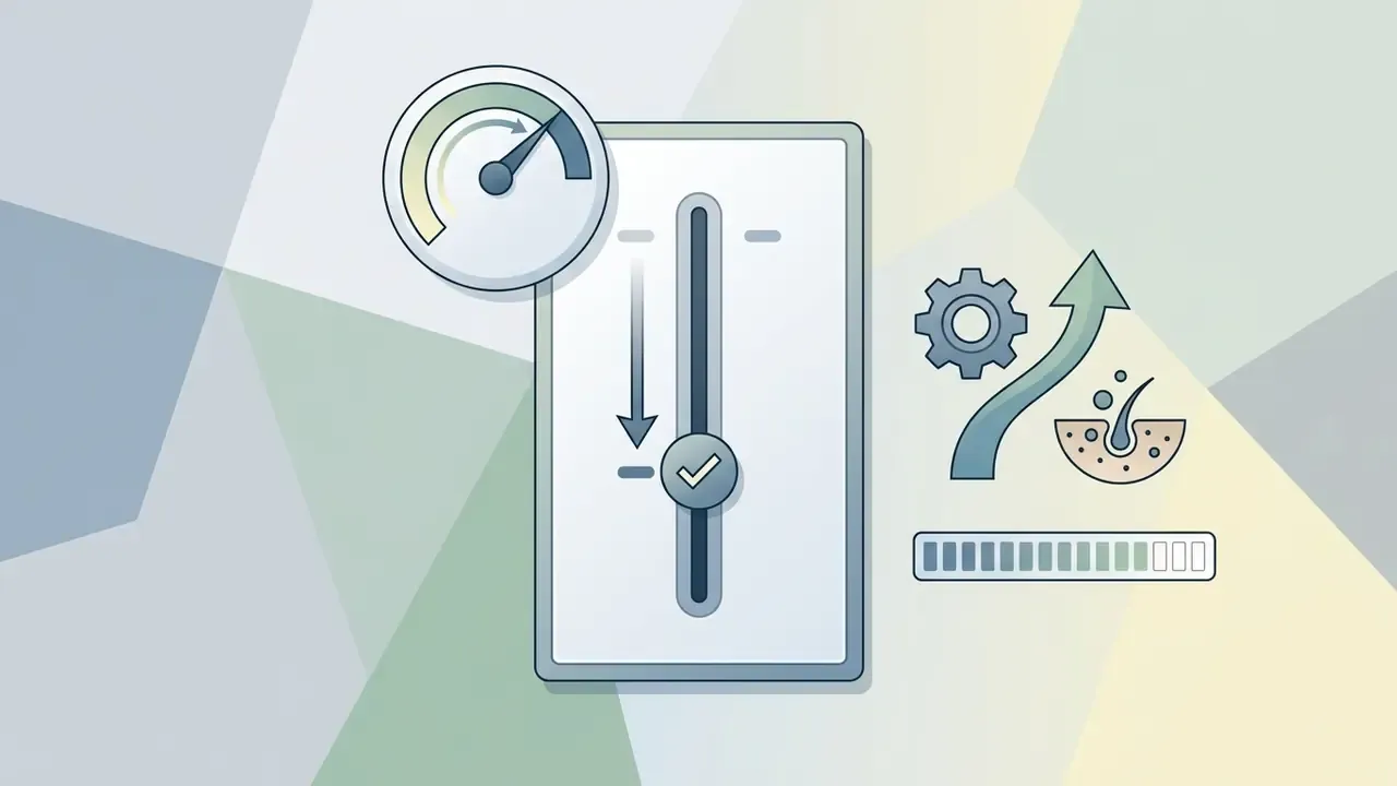 Slider control with a gauge and icons representing skin texture preservation during AI retouching