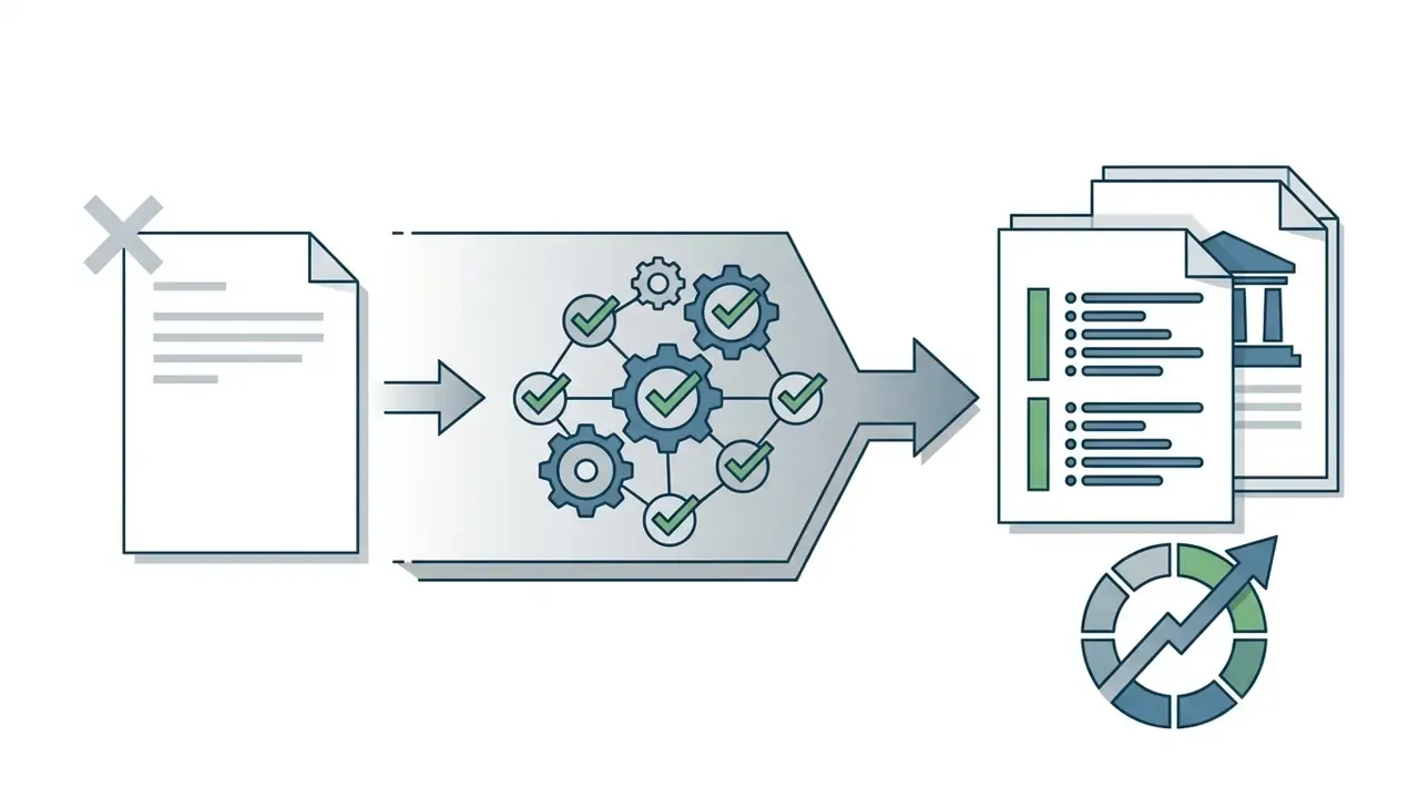 Outdated document being processed through a gear system to create updated and structured course files