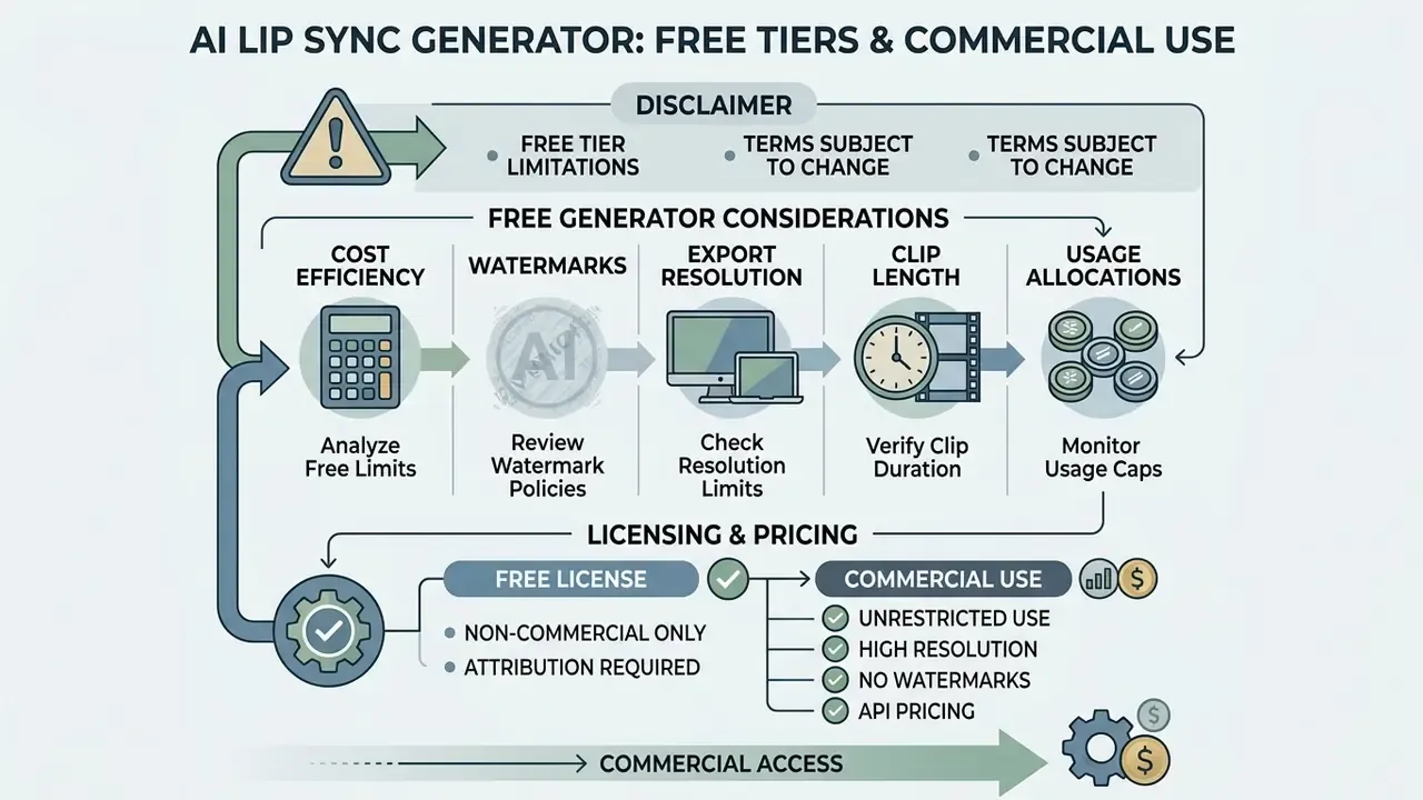 Summary of considerations for free software tiers including usage limits, licensing, and commercial access
