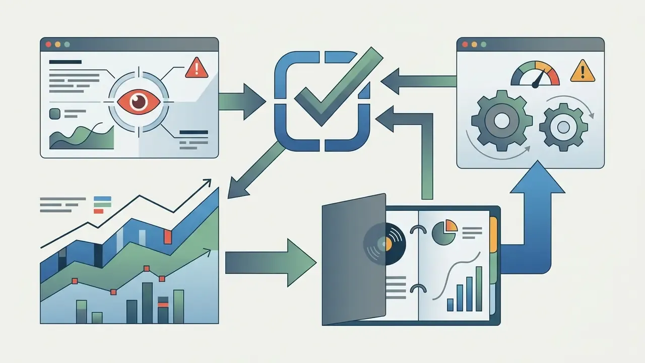 System tracking performance data and error logs to trigger automated quality checks and reporting