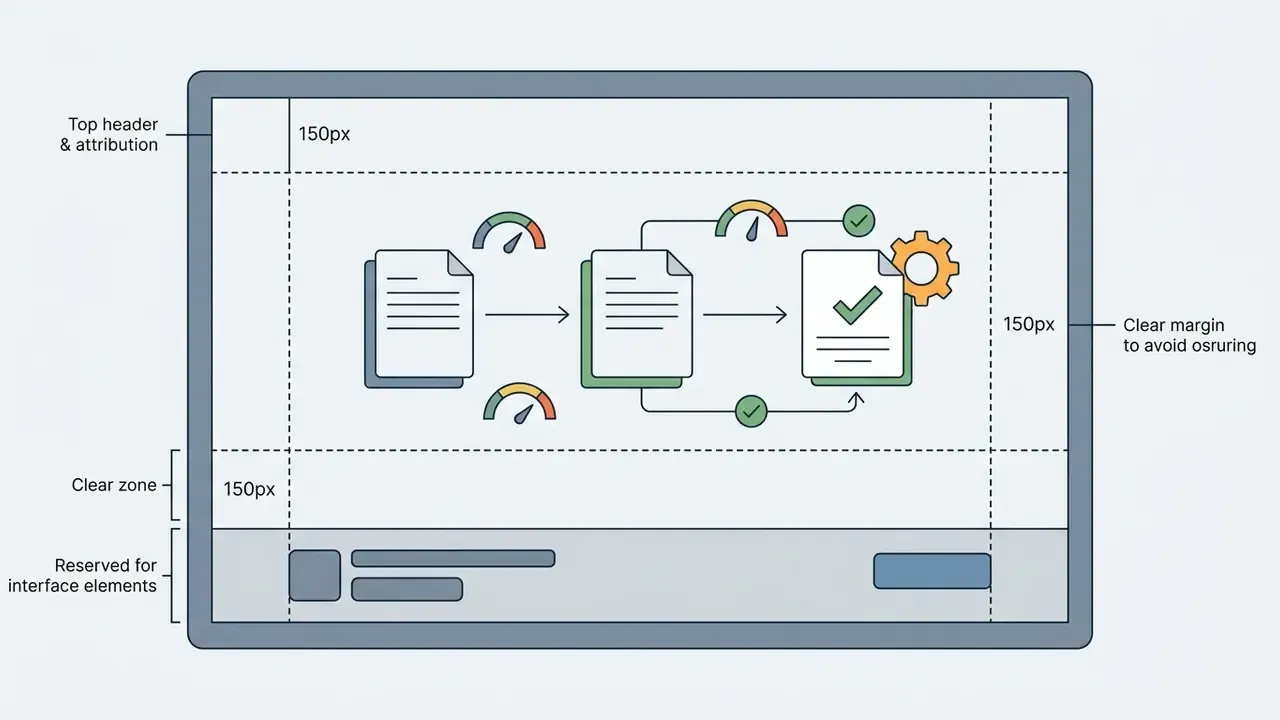 Video frame layout with marked safe zones for headers, margins, and interface elements
