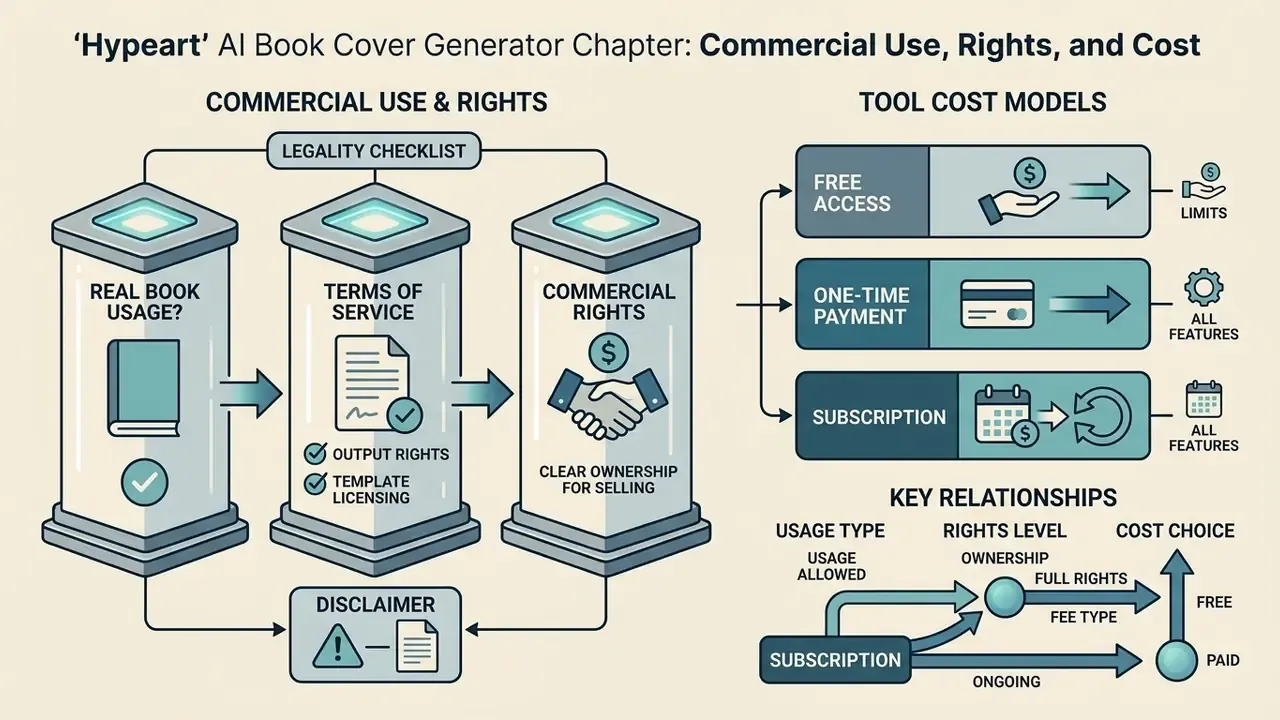 Infographic outlining legal considerations and pricing models for digital design tools