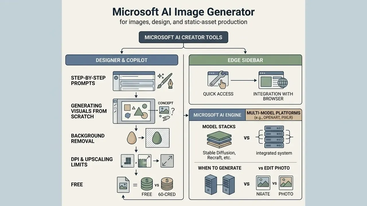 Comparison of Microsoft creator tools, browser integration, and engine model stacks for visual production