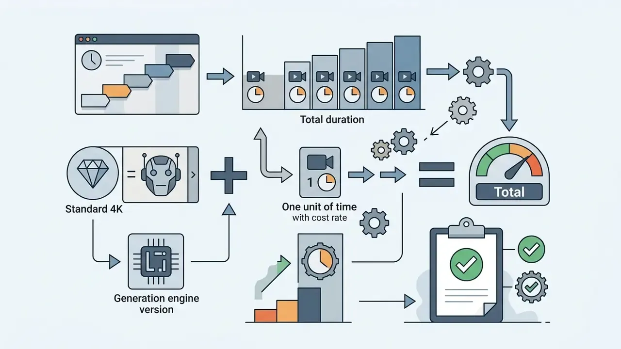 Process showing how video duration and model version combine to calculate total generation costs