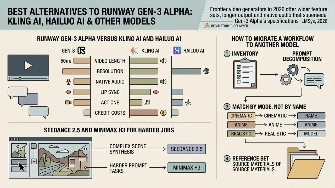 Comparison chart of Runway Gen-3 Alpha against other video generators and a guide for model migration