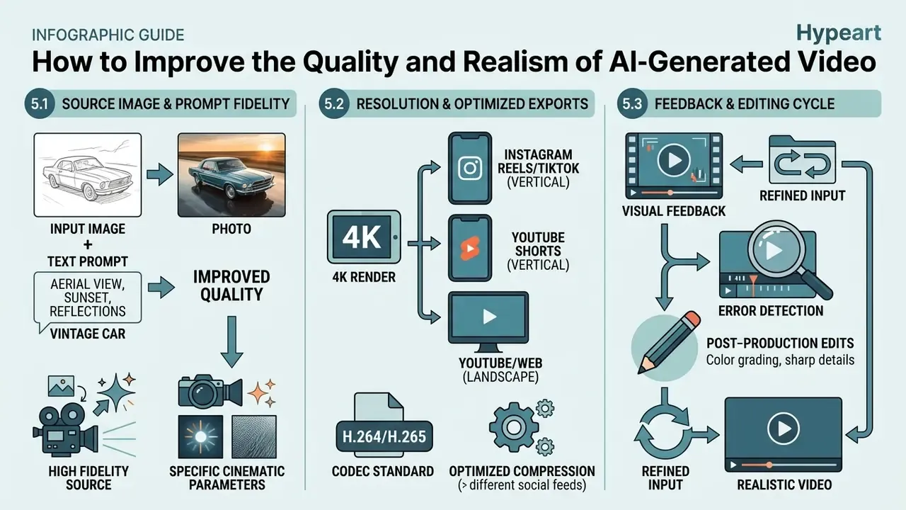Three-part infographic explaining source image fidelity, resolution settings, and iterative editing cycles