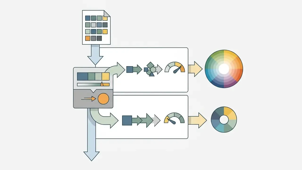 Color palette selection tool adjusting quantization levels to transform complex color wheels into simplified sets