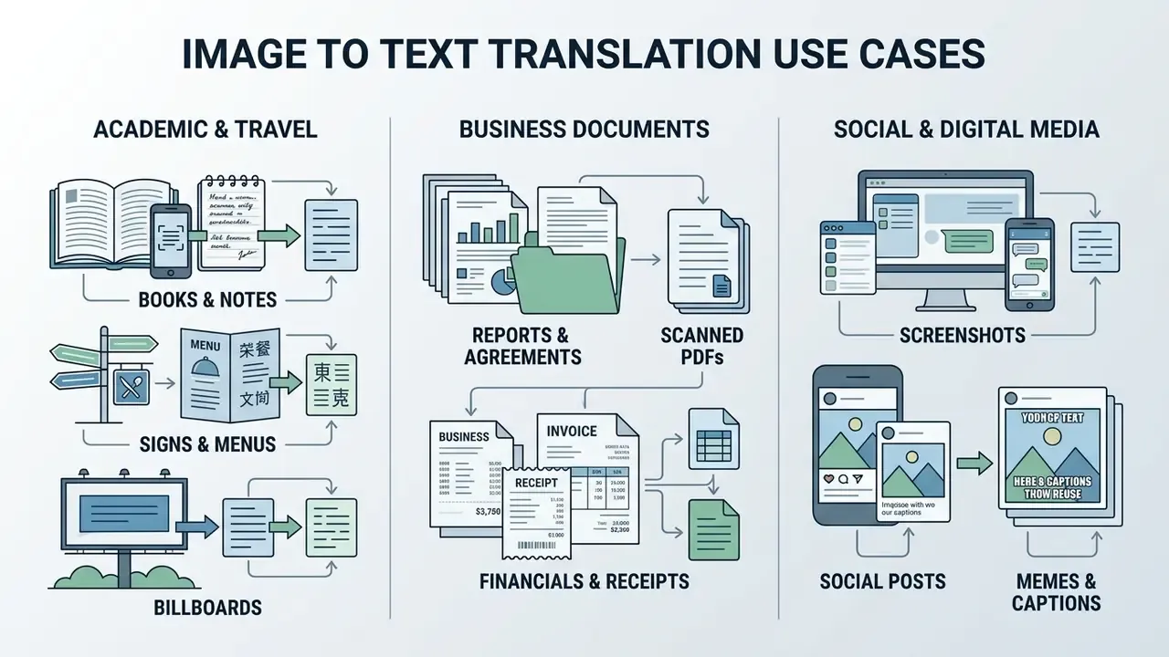 Diagram showing common applications for extracting and converting text from various physical and digital sources