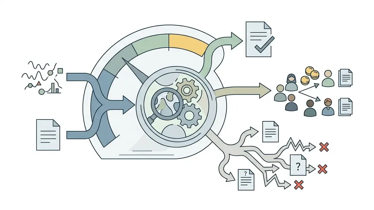 Data processing gauge analyzing inputs to produce credit decisions and identify potential model failures
