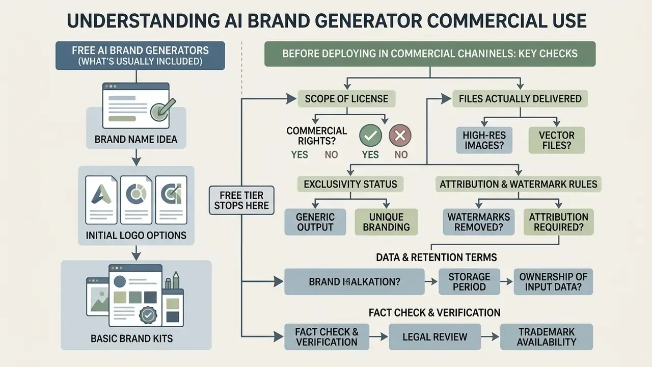 Decision tree outlining key considerations for commercial use of assets from free design tools