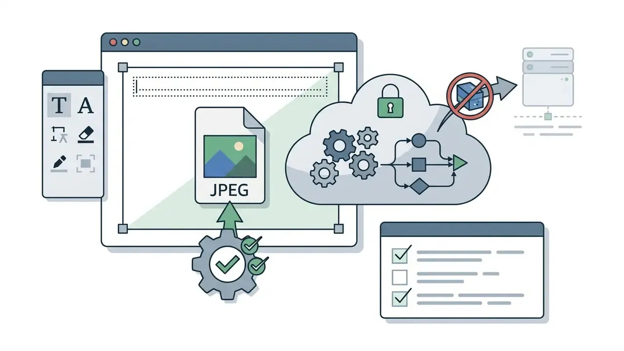 Browser editor processing a JPEG file locally within a cloud environment without server transmission