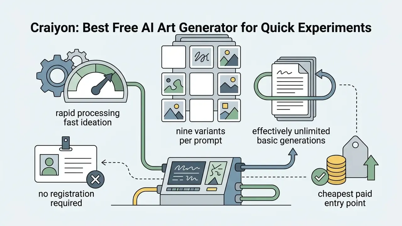 System showing rapid processing, nine image variants, unlimited generations, and low cost entry points