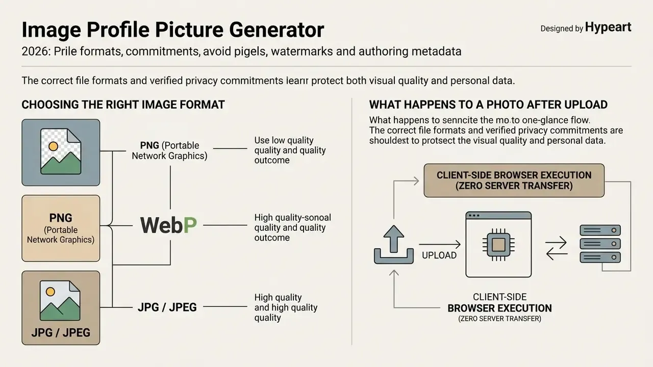 Infographic comparing image file formats and explaining the privacy benefits of client-side browser processing