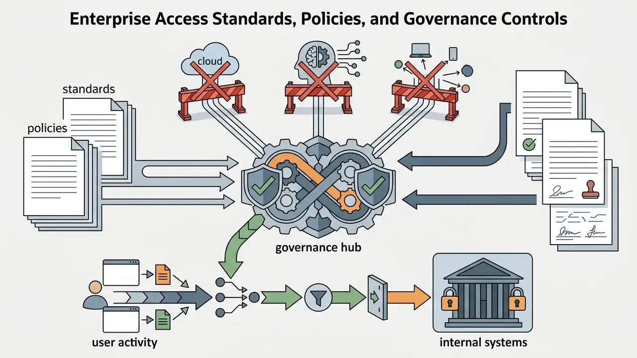 Documents and signed papers feeding into a protected gear hub that blocks external data connections
