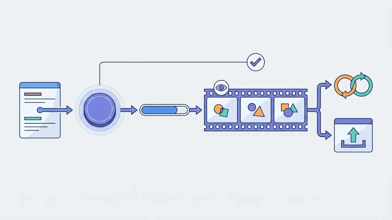 Document input feeding into a processing button and progress bar to generate a film strip for export
