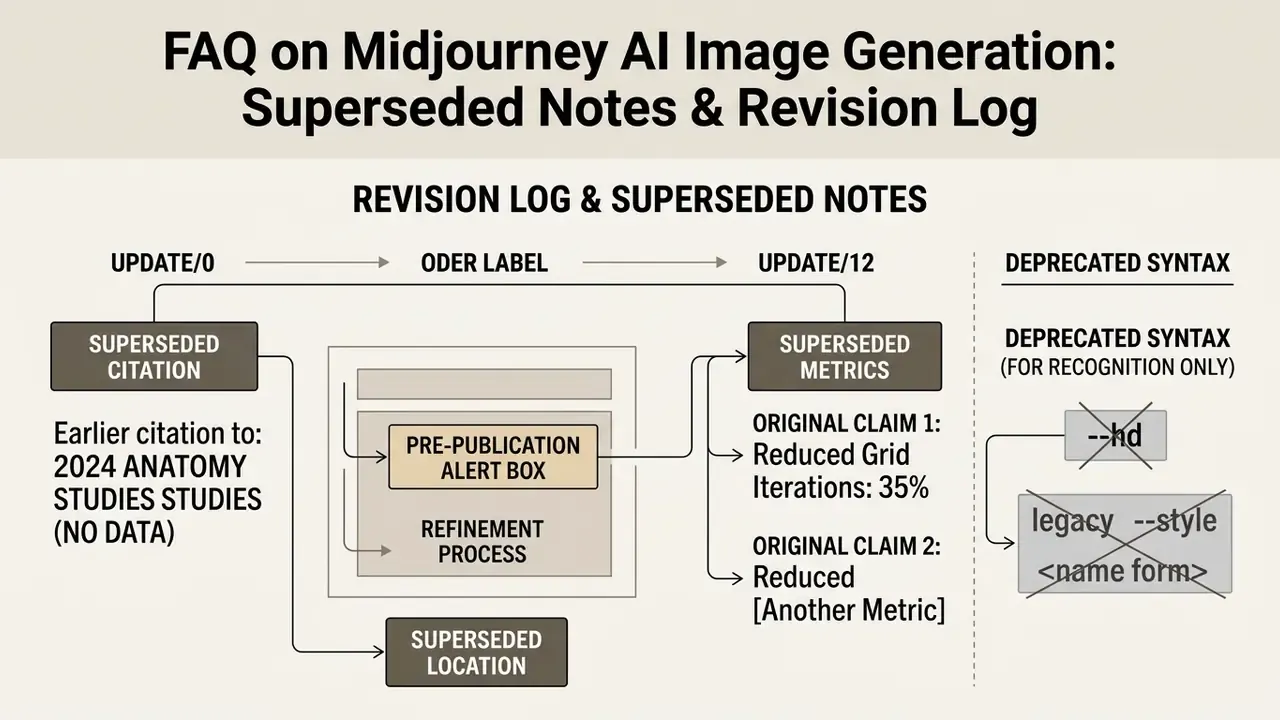Revision log tracking superseded notes and deprecated syntax for Midjourney AI image generation