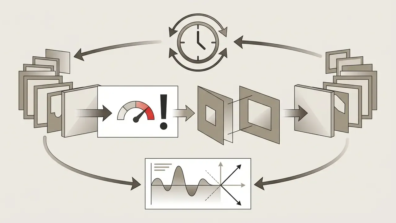 Circular process showing frame interpolation with a gauge and wave graph to ensure seamless animation loops